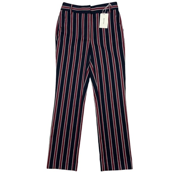 Frame Backstage Striped Trousers Pants 2 Navy Multi High Rise Straight Leg - Picture 12 of 12